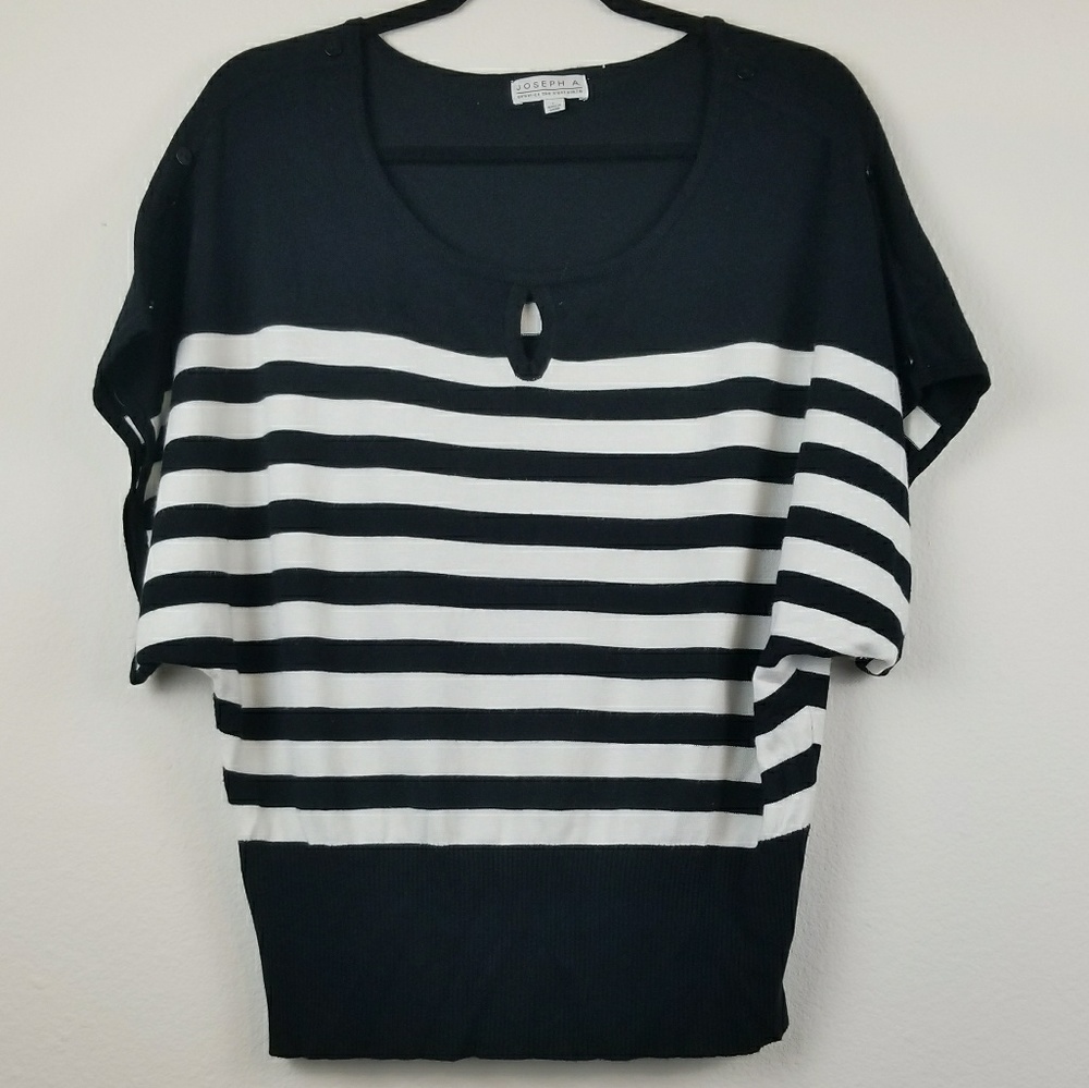 Joseph A black white striped batwing top large